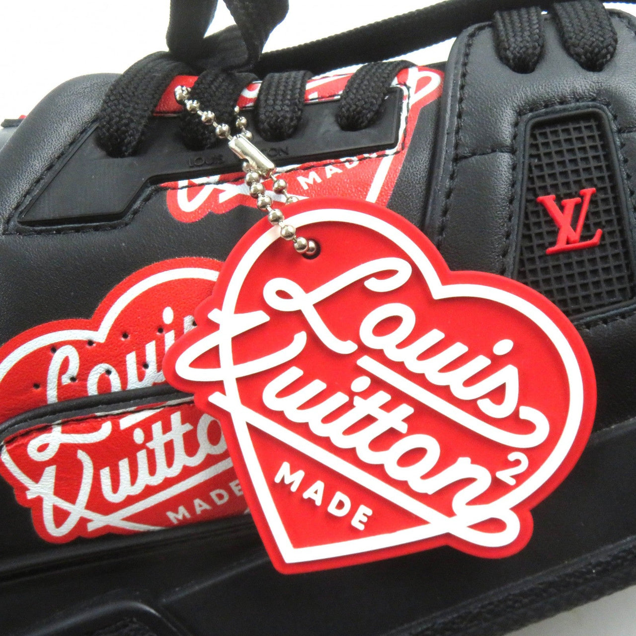 LOUIS VUITTON sneakers Main: Leather Black red LV trainer line mens 7.5 Used Authentic