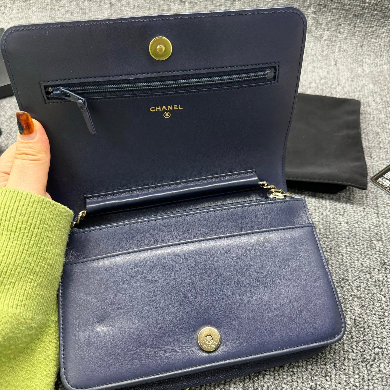 Chanel Leboy Chain Chevron Blue Caviar Cross Body Bag