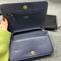 Chanel Leboy Chain Chevron Blue Caviar Cross Body Bag