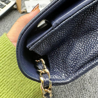 Chanel Leboy Chain Chevron Blue Caviar Cross Body Bag