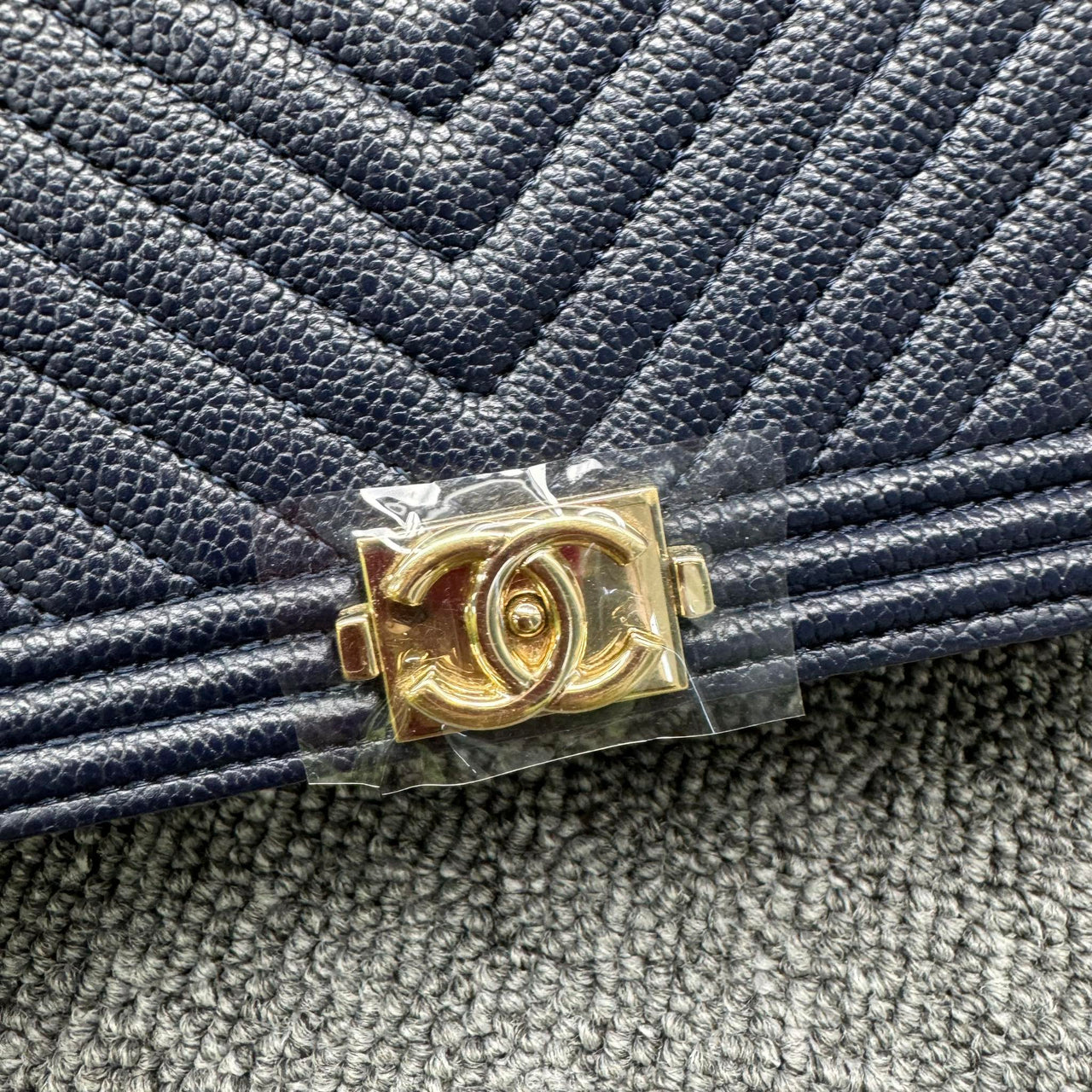 Chanel Leboy Chain Chevron Blue Caviar Cross Body Bag