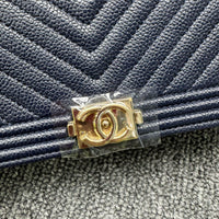 Chanel Leboy Chain Chevron Blue Caviar Cross Body Bag