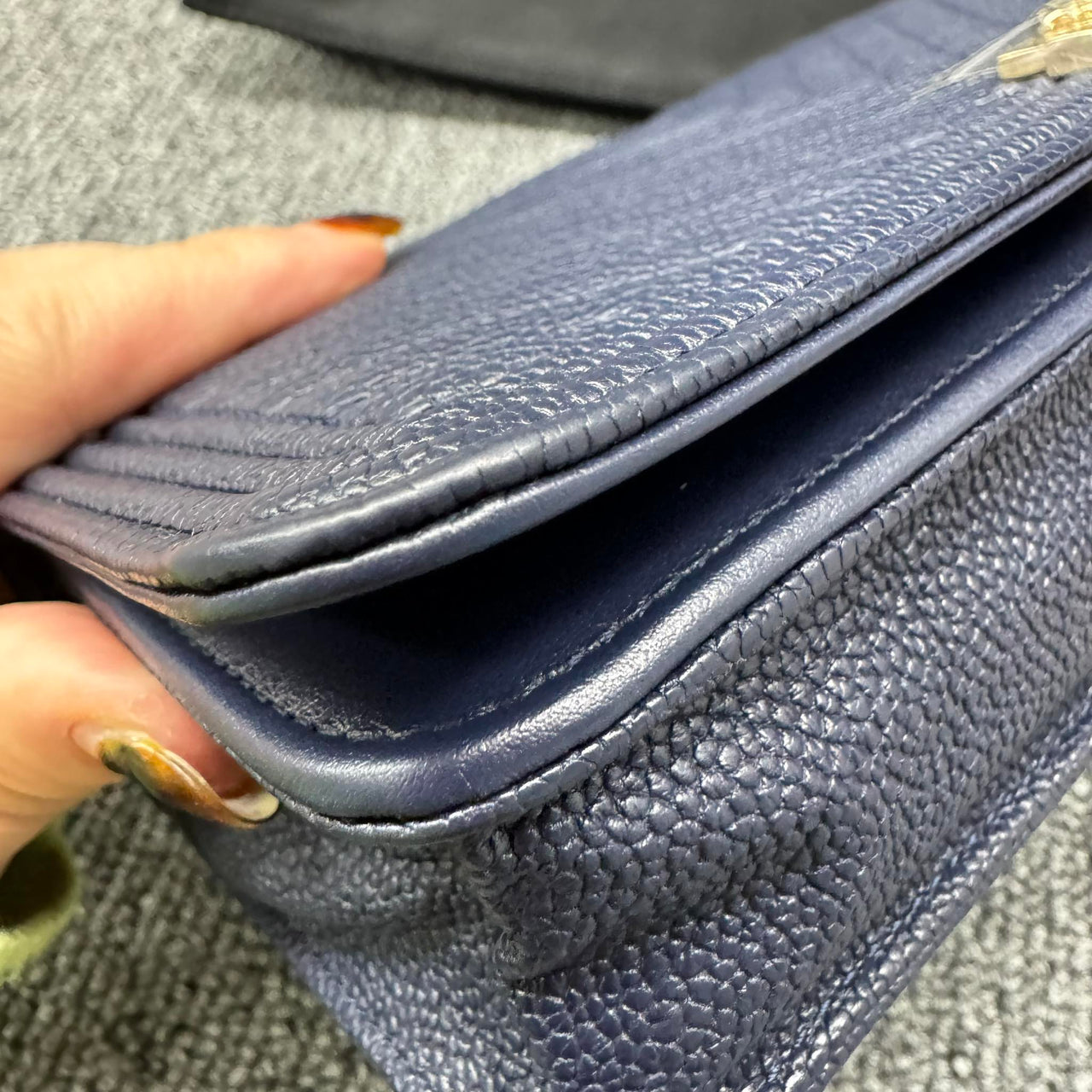 Chanel Leboy Chain Chevron Blue Caviar Cross Body Bag
