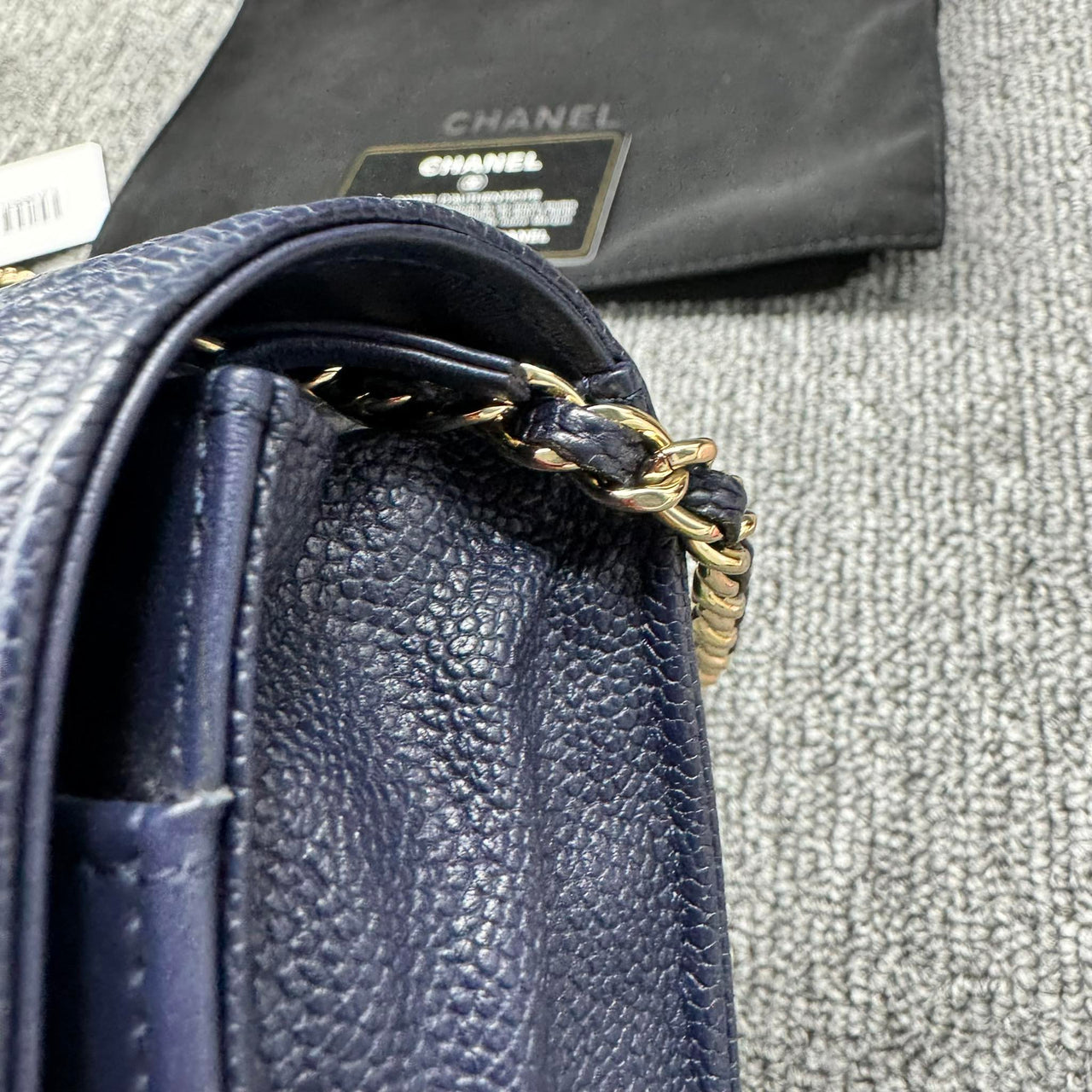 Chanel Leboy Chain Chevron Blue Caviar Cross Body Bag
