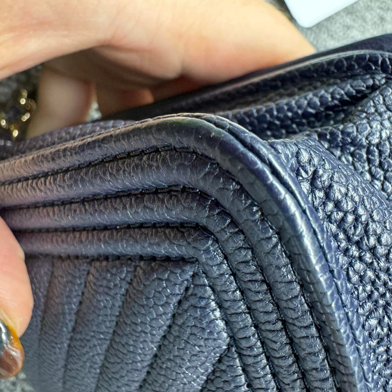 Chanel Leboy Chain Chevron Blue Caviar Cross Body Bag
