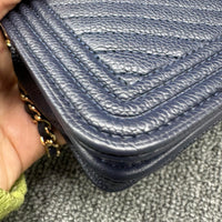 Chanel Leboy Chain Chevron Blue Caviar Cross Body Bag