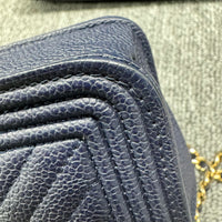Chanel Leboy Chain Chevron Blue Caviar Cross Body Bag