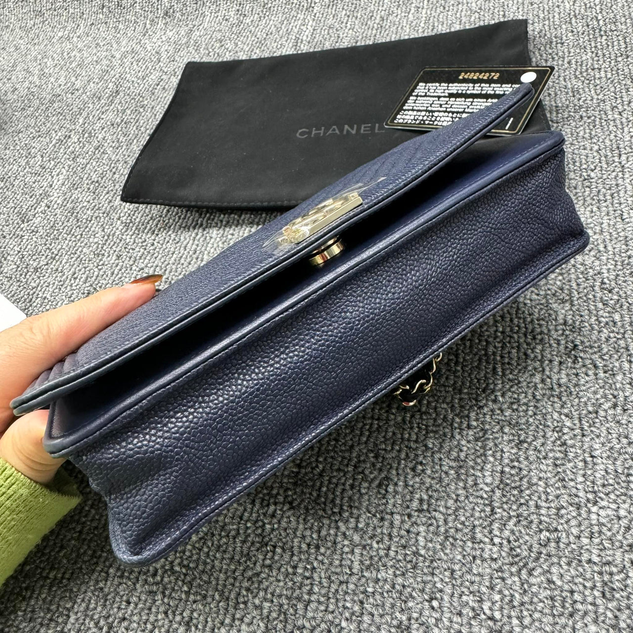 Chanel Leboy Chain Chevron Blue Caviar Cross Body Bag