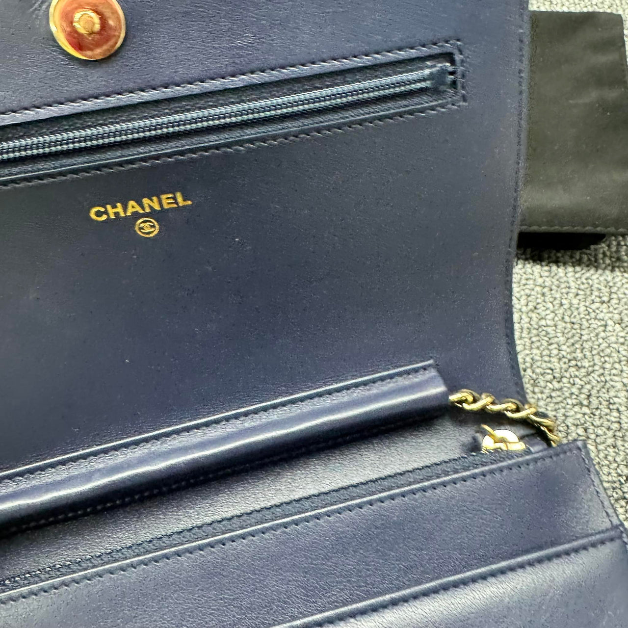 Chanel Leboy Chain Chevron Blue Caviar Cross Body Bag