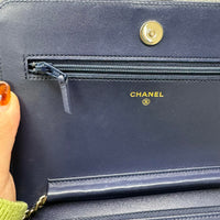 Chanel Leboy Chain Chevron Blue Caviar Cross Body Bag