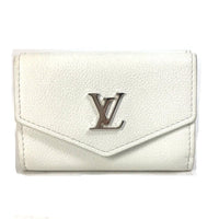 LOUIS VUITTON Trifold wallet M68482 leather white Portefeuille lock mini Women Used Authentic
