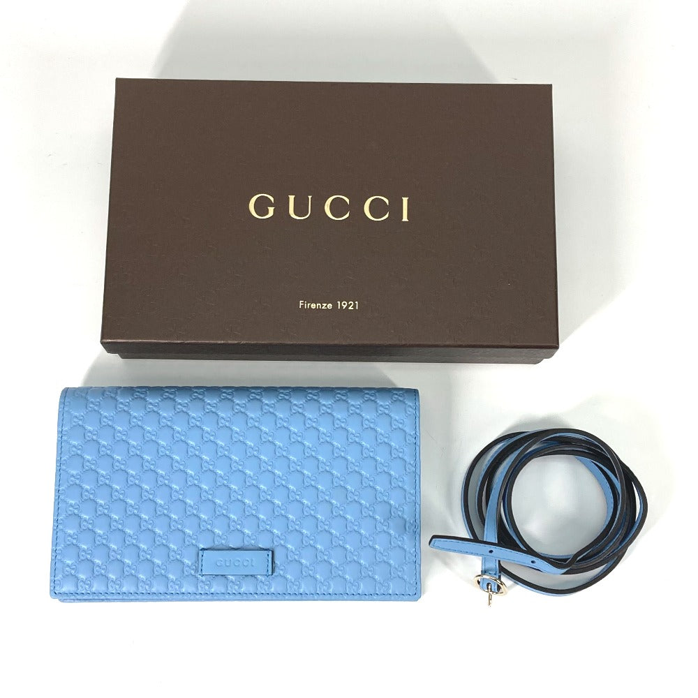 GUCCI Shoulder Bag 466507 leather blue Micro Guccisima Shoulder wallet Women Used Authentic