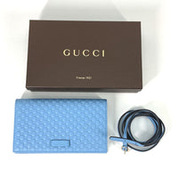 GUCCI Shoulder Bag 466507 leather blue Micro Guccisima Shoulder wallet Women Used Authentic