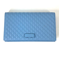 GUCCI Shoulder Bag 466507 leather blue Micro Guccisima Shoulder wallet Women Used Authentic