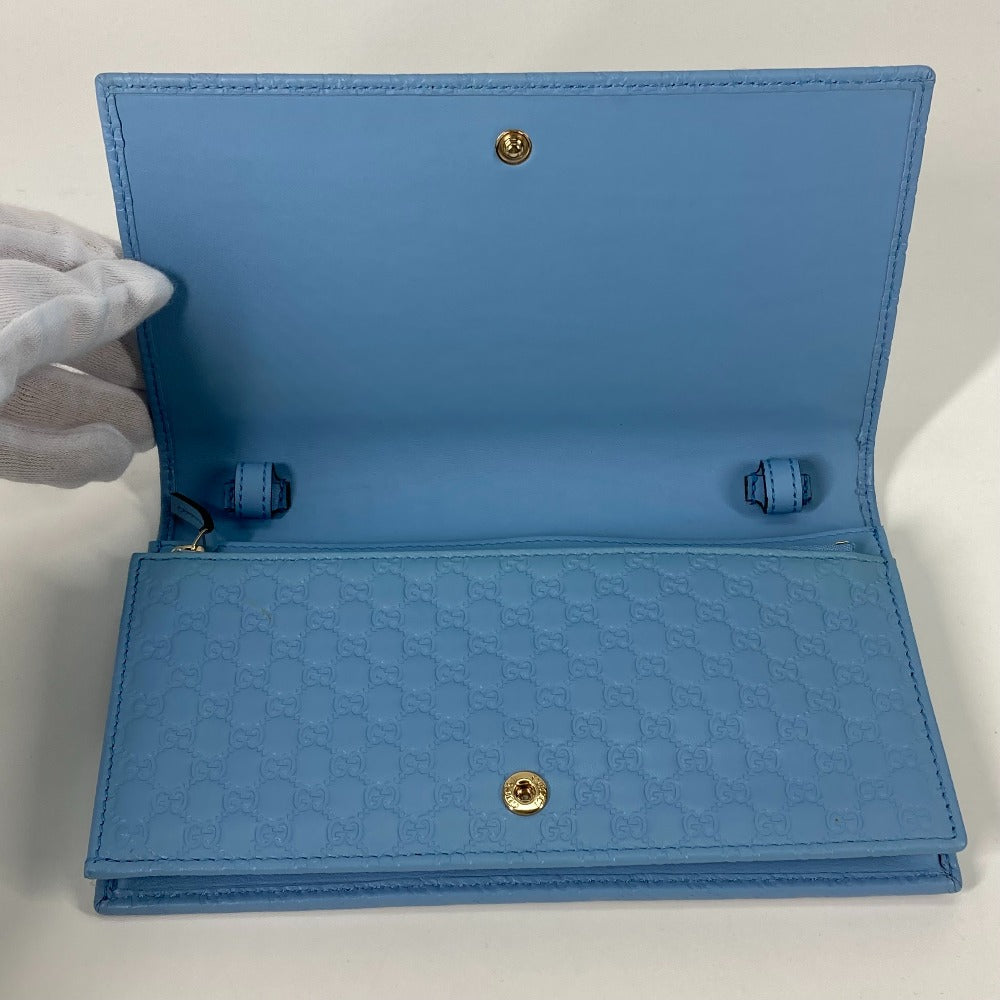 GUCCI Shoulder Bag 466507 leather blue Micro Guccisima Shoulder wallet Women Used Authentic