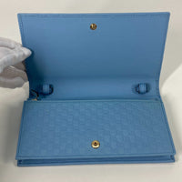 GUCCI Shoulder Bag 466507 leather blue Micro Guccisima Shoulder wallet Women Used Authentic