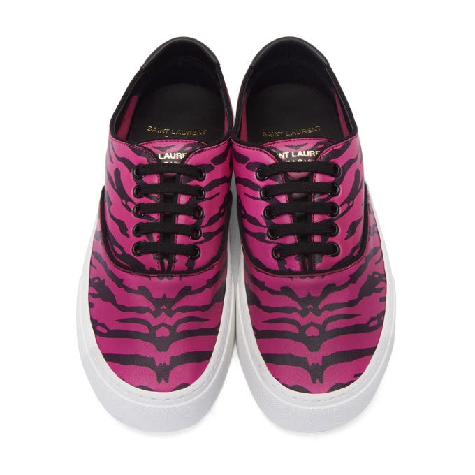 Saint Laurent Black and Pink Zebra Print Venice Sneakers