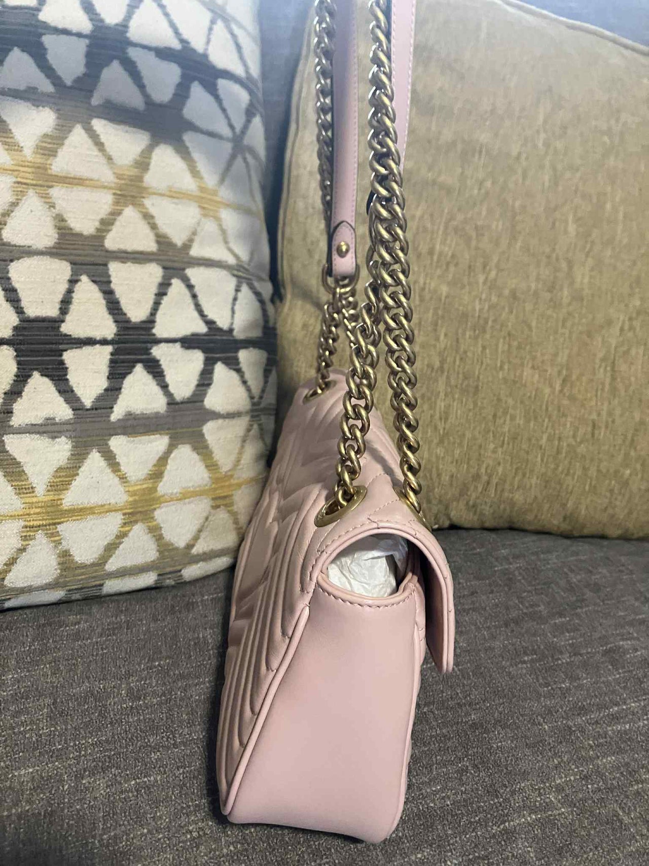 Gucci Calfskin Matelasse Small GG Marmont Shoulder Bag Perfect Pink