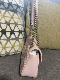 Gucci Calfskin Matelasse Small GG Marmont Shoulder Bag Perfect Pink