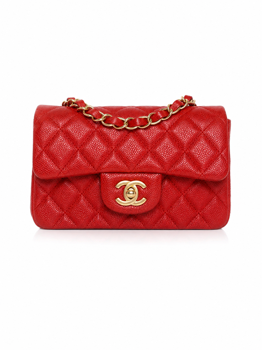 CHANEL Mini Classic Flap Bag – Red Caviar Leather with Gold Hardware