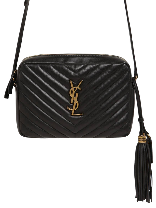 YSL Calfskin Matelasse Monogram Lou Camera Bag Black