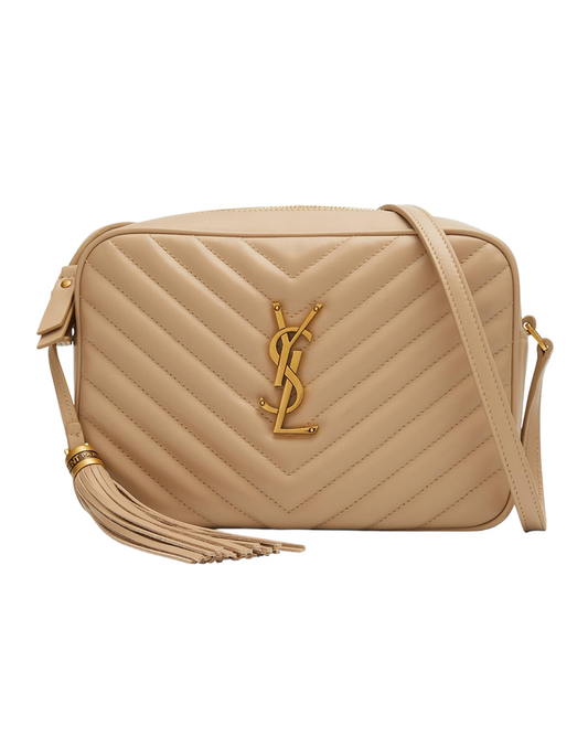 YSL Calfskin Matelasse Monogram Lou Camera Bag Nude Powder