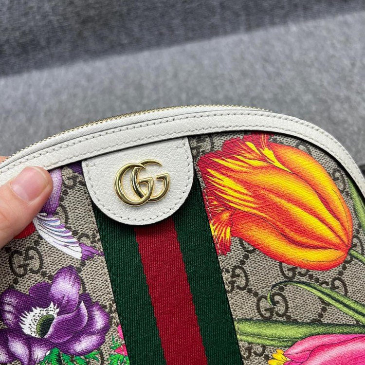 Gucci Gg Ophidia Blooms Grey & Multicolor Canvas Shoulder Bag