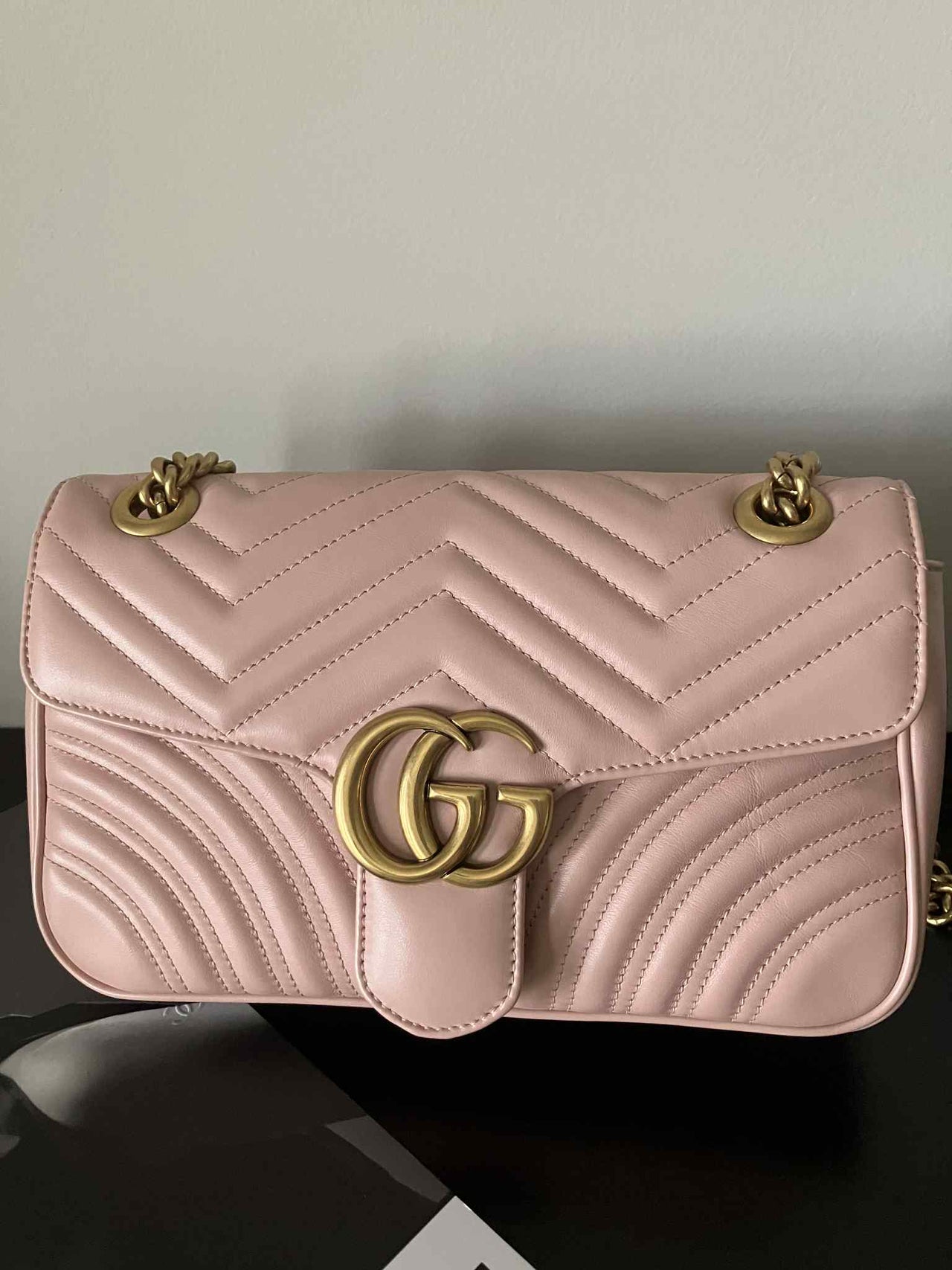 Gucci Calfskin Matelasse Small GG Marmont Shoulder Bag Perfect Pink