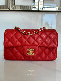 CHANEL Mini Classic Flap Bag – Red Caviar Leather with Gold Hardware