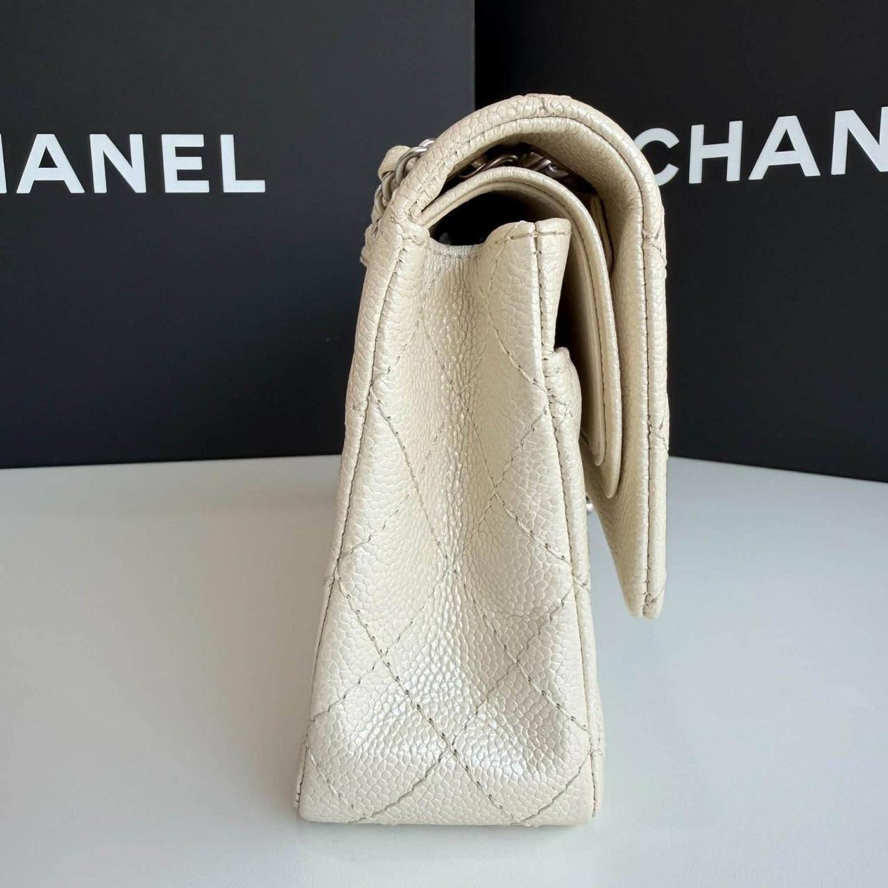 Chanel Classic Medium in pearly white silver hardware
