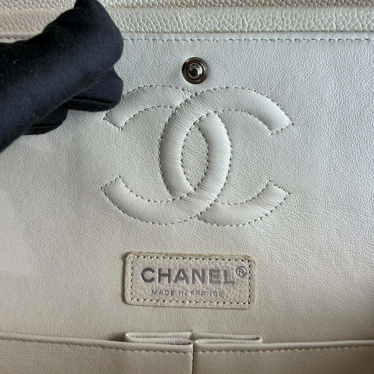 Chanel Classic Medium in pearly white silver hardware