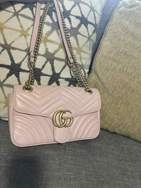 Gucci Calfskin Matelasse Small GG Marmont Shoulder Bag Perfect Pink