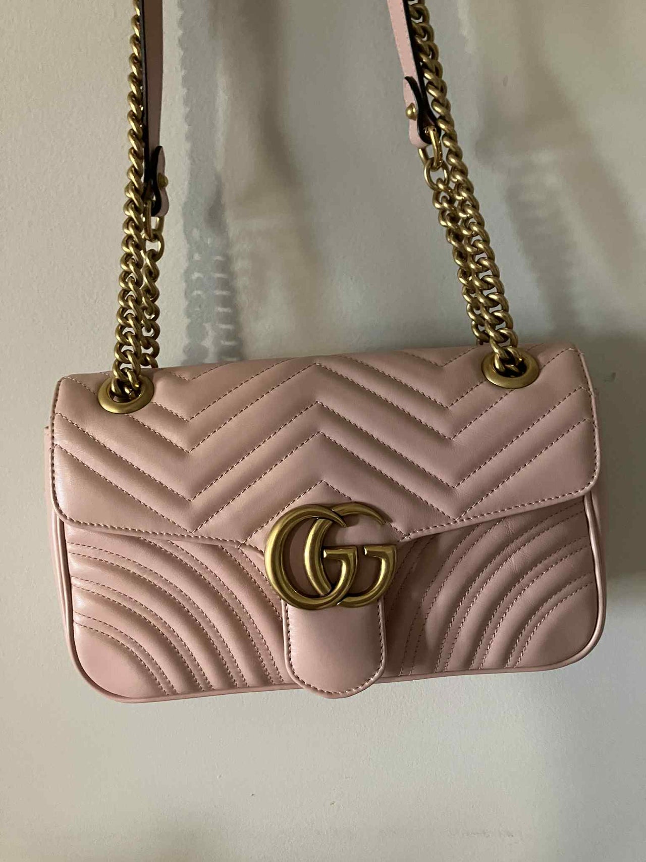 Gucci Calfskin Matelasse Small GG Marmont Shoulder Bag Perfect Pink