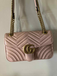 Gucci Calfskin Matelasse Small GG Marmont Shoulder Bag Perfect Pink