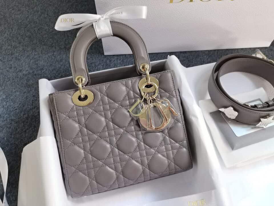 CHRISTIAN DIOR Lambskin Cannage Small My ABCDior Lady Dior in Grey