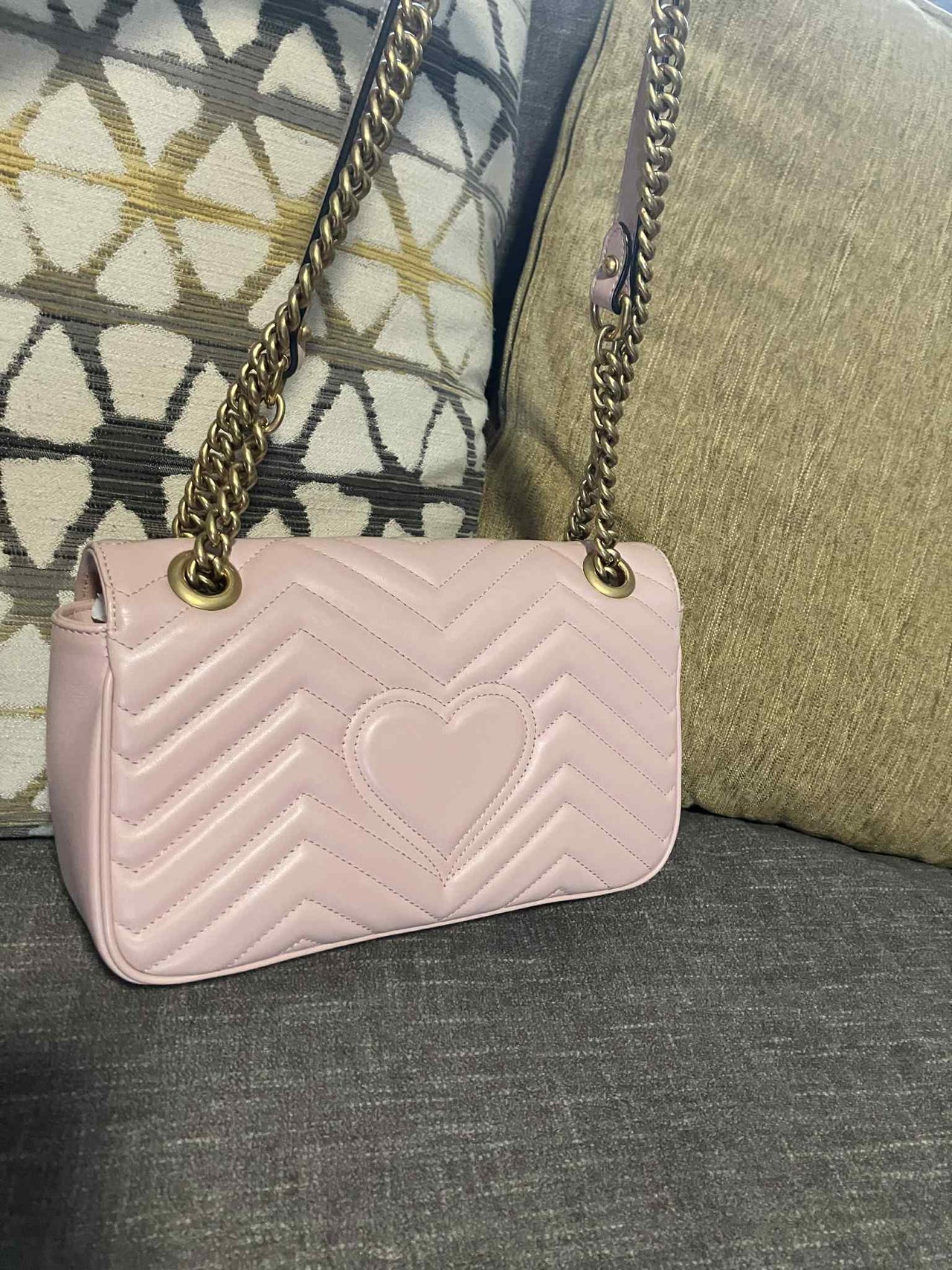 Gucci Calfskin Matelasse Small GG Marmont Shoulder Bag Perfect Pink