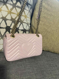 Gucci Calfskin Matelasse Small GG Marmont Shoulder Bag Perfect Pink