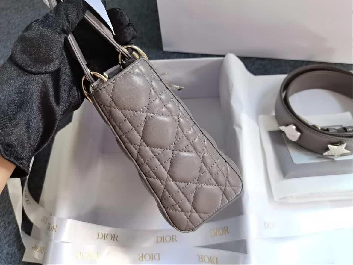 CHRISTIAN DIOR Lambskin Cannage Small My ABCDior Lady Dior in Grey