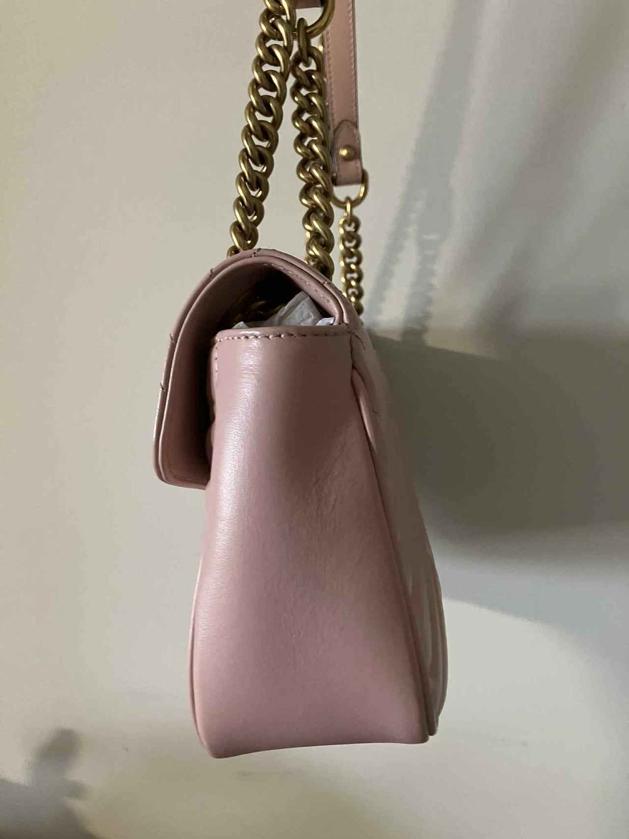 Gucci Calfskin Matelasse Small GG Marmont Shoulder Bag Perfect Pink