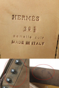 HERMES boots leather Brown Women 36 1/2 Used Authentic