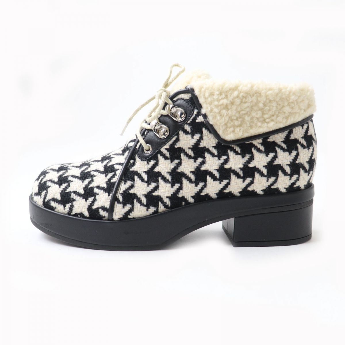 GUCCI boots Bore Black x Ivory Women 37 Used Authentic