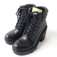 GUCCI boots GG Supreme Canvas x Leather Gray x black Women 35 Used Authentic