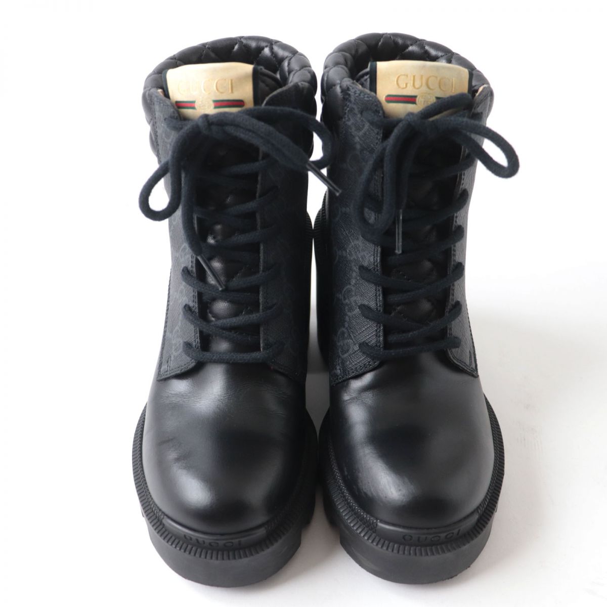 GUCCI boots GG Supreme Canvas x Leather Gray x black Women 35 Used Authentic