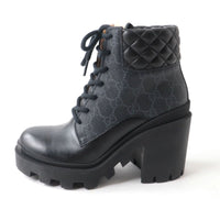 GUCCI boots GG Supreme Canvas x Leather Gray x black Women 35 Used Authentic