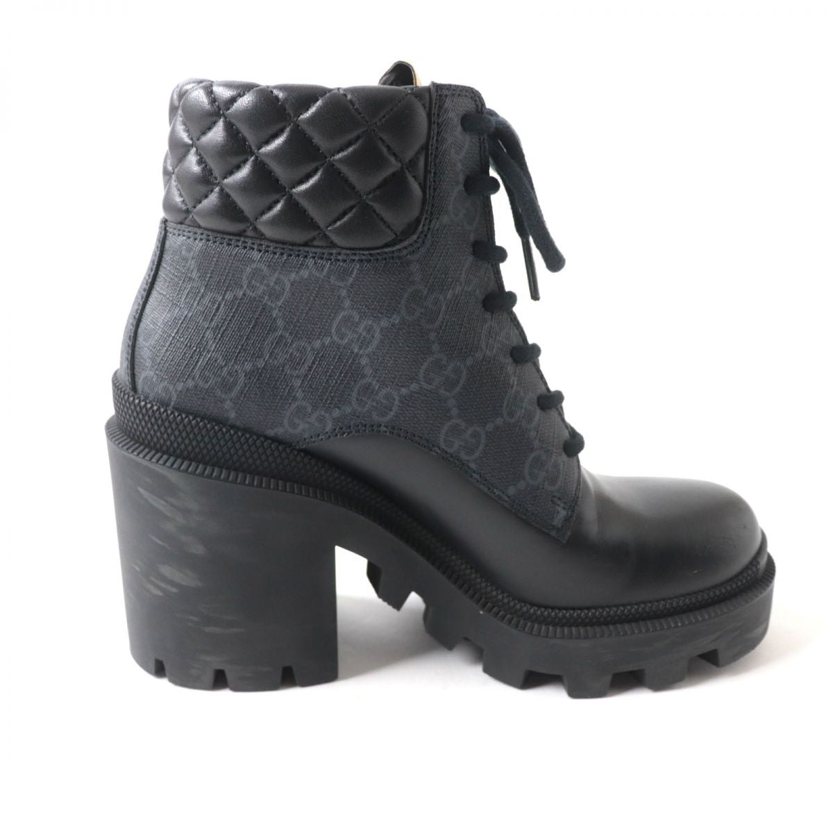 GUCCI boots GG Supreme Canvas x Leather Gray x black Women 35 Used Authentic