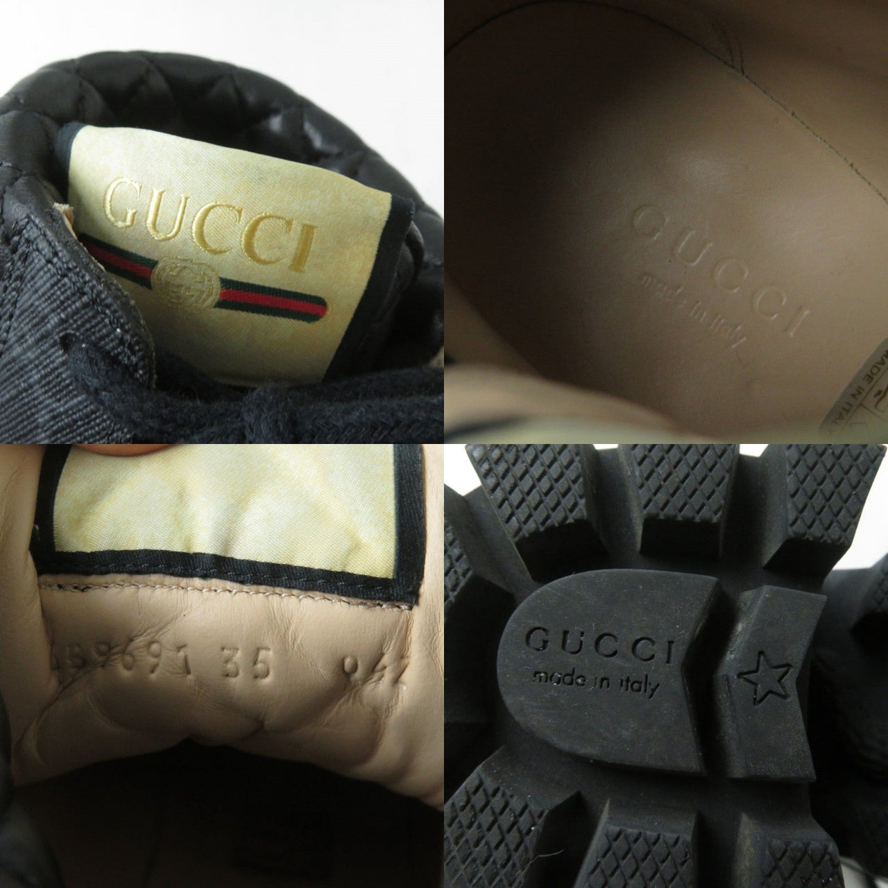 GUCCI boots GG Supreme Canvas x Leather Gray x black Women 35 Used Authentic