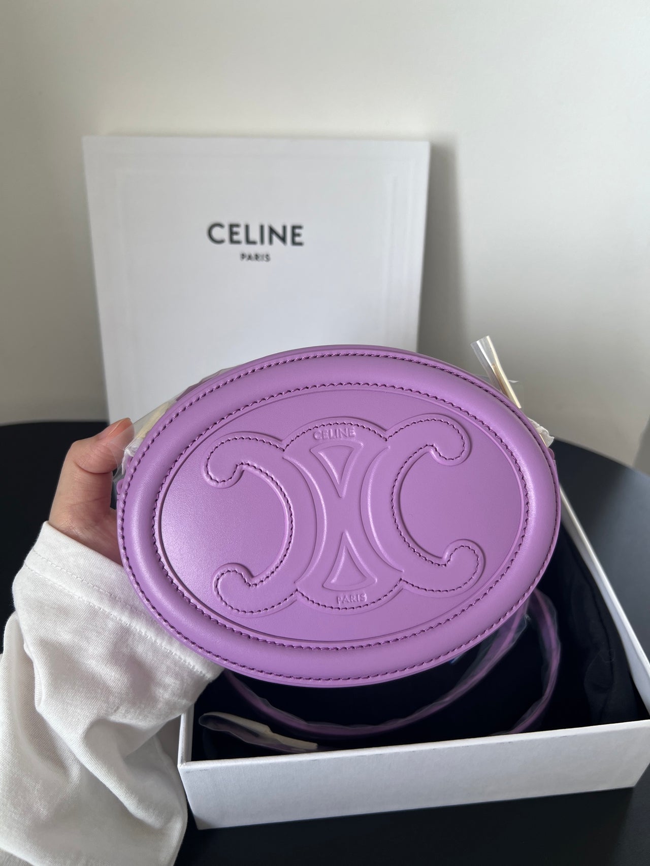 CELINE Lavender Purple Triomphe Arch Small Mooncake Bag