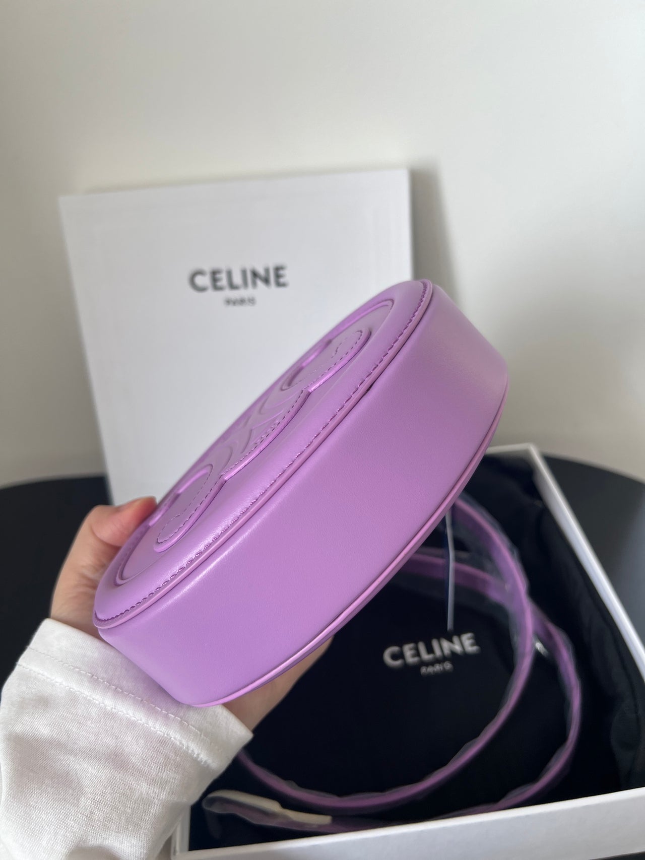 CELINE Lavender Purple Triomphe Arch Small Mooncake Bag
