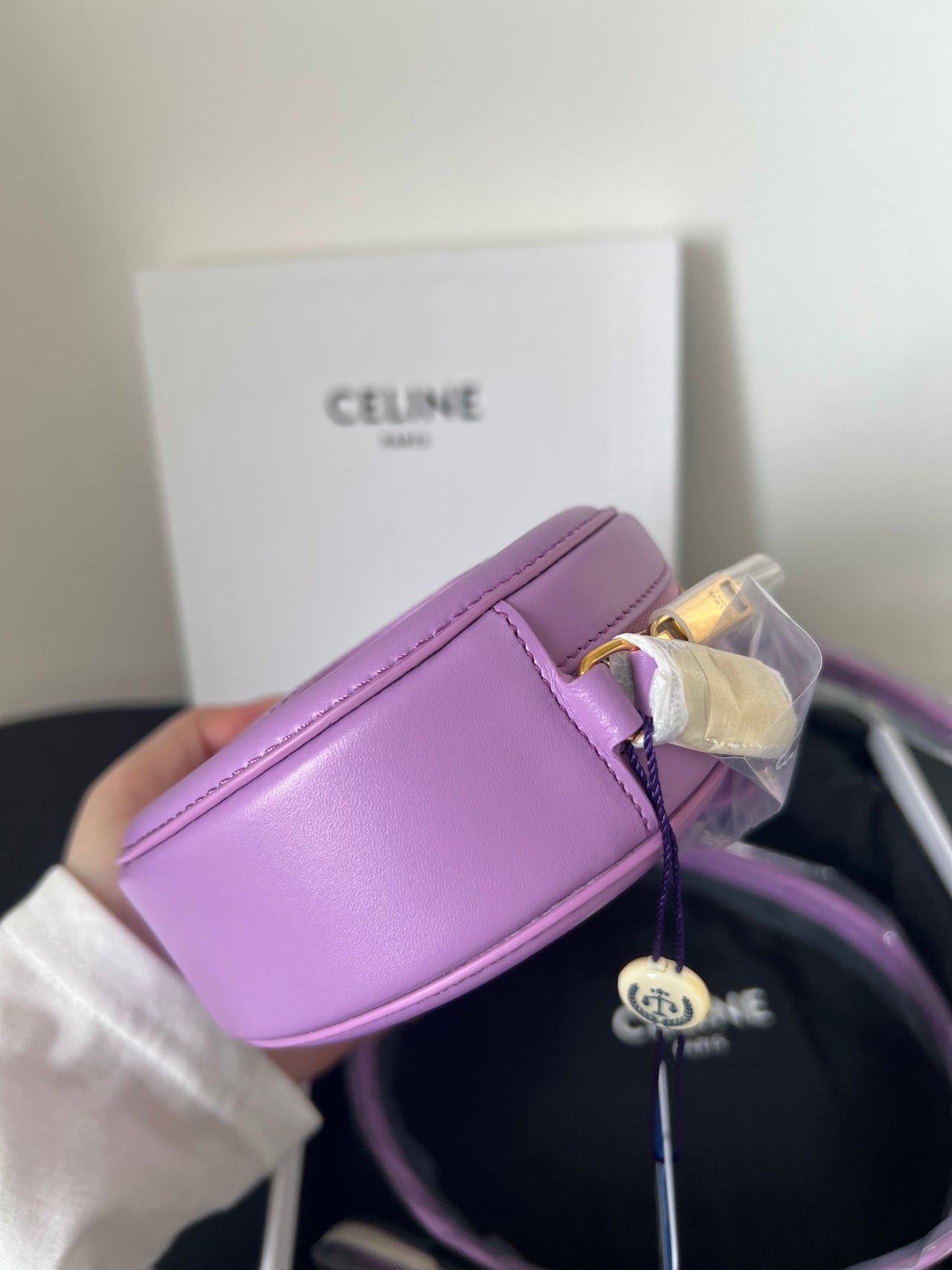CELINE Lavender Purple Triomphe Arch Small Mooncake Bag