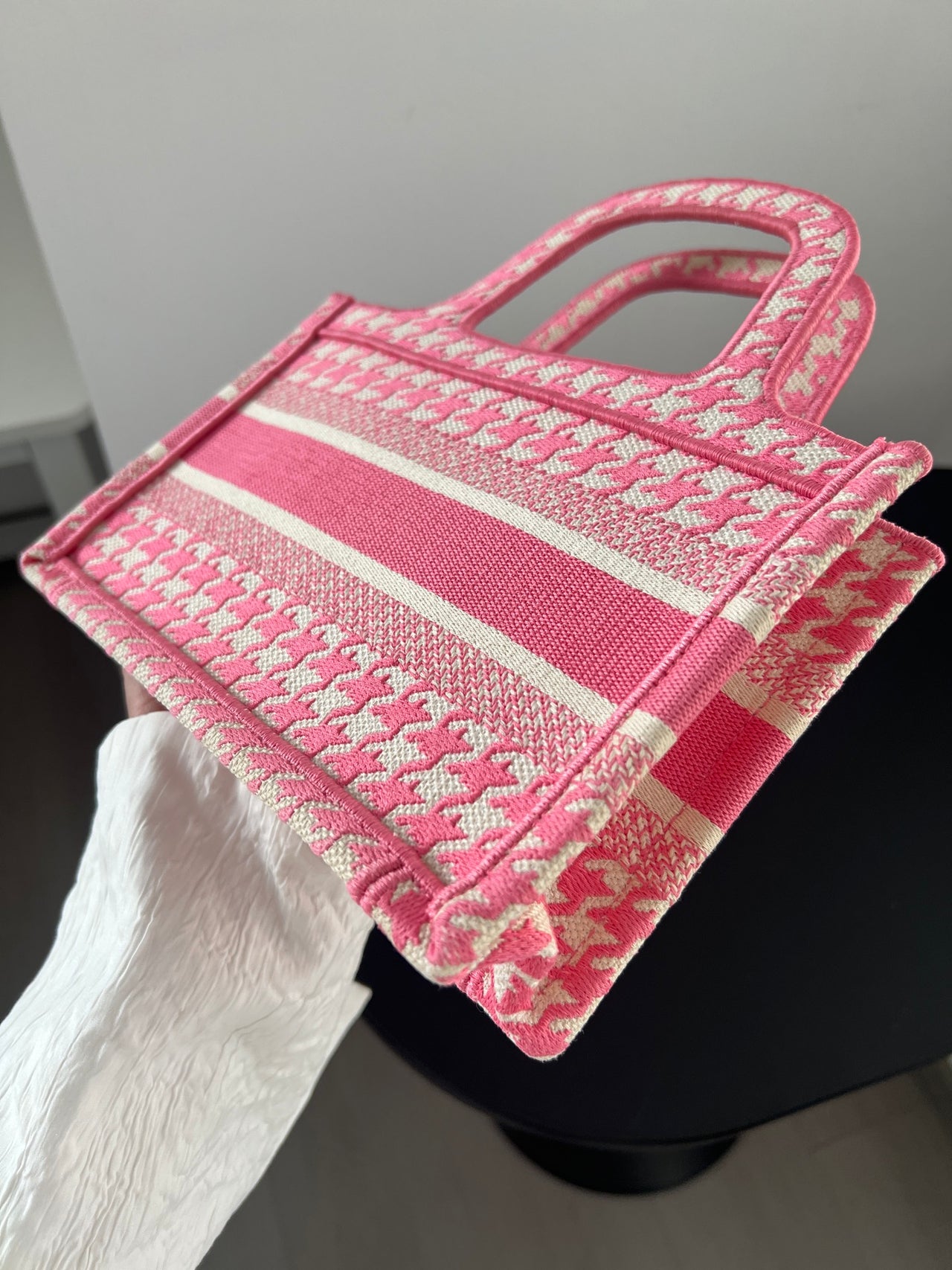 DIOR Pink Houndstooth Mini Tote Bag